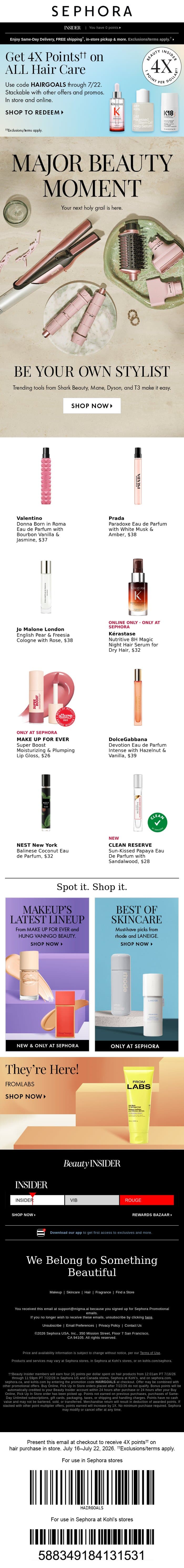 4X points on all hair care ‼️ and styling tools ‼️ email from Sephora screenshot