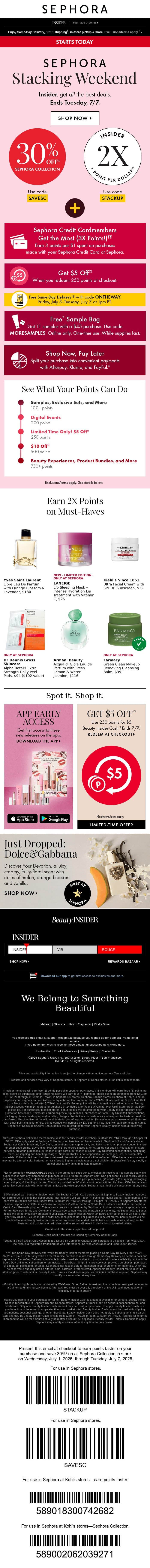 ⭐️ STACKING WEEKEND IS HERE ⭐️ email from Sephora screenshot