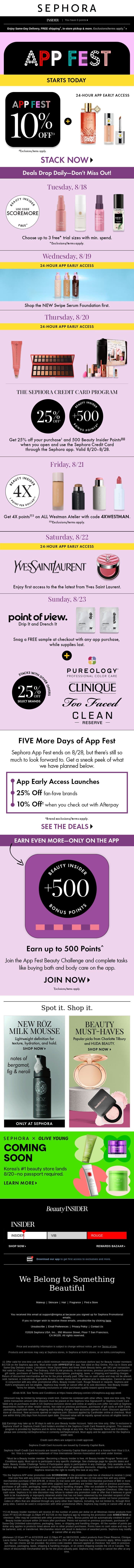 💫 Sephora App Fest starts today 💫 email from Sephora screenshot