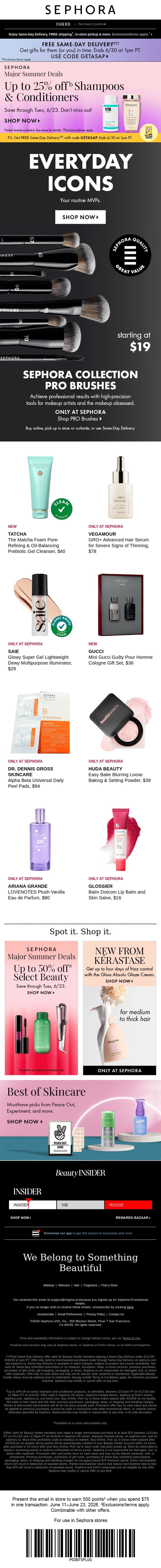 Save on your faves: up to 25% off select shampoos and conditioners 🌟 email from Sephora screenshot