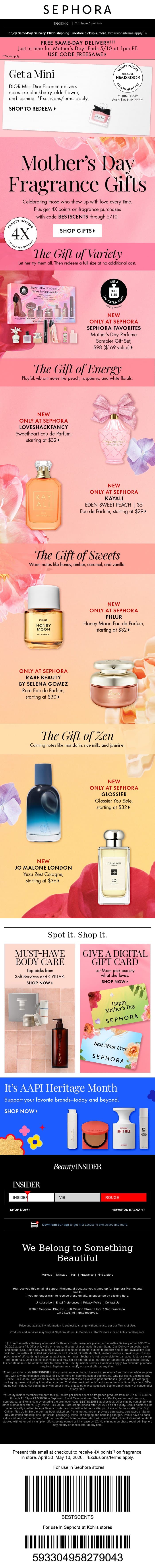 Legendary gifts she’ll love email from Sephora screenshot