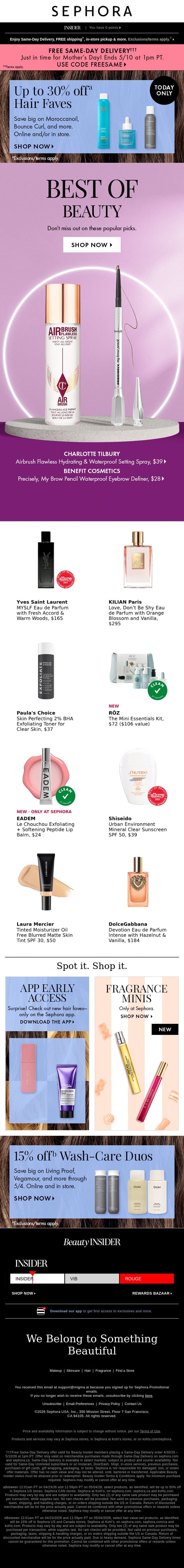Products you’ll want more of—we’re treating you to up to 30% off select hair care email from Sephora screenshot