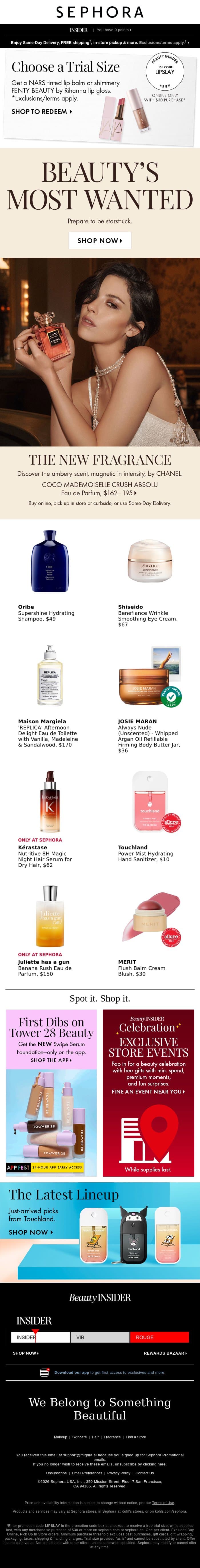 Open for the beauty icons email from Sephora screenshot