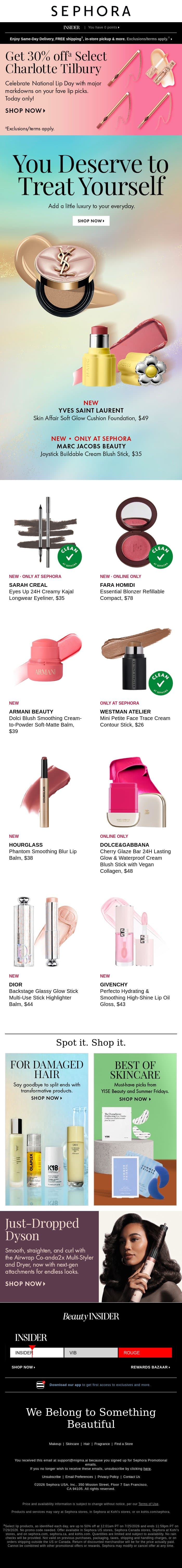 Save up to 50% on select lip must-haves ⭐ email from Sephora screenshot