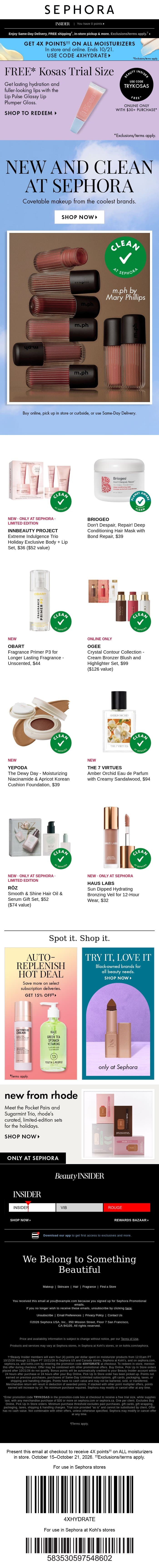 Would you like to update your collection? Discover new Clean at Sephora beauty. email from Sephora screenshot