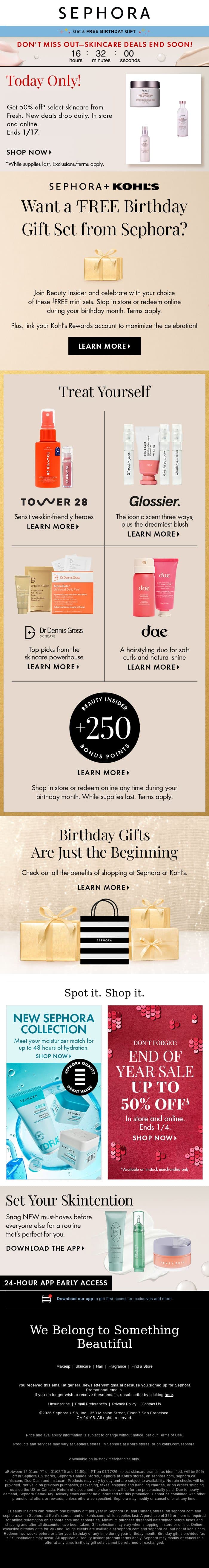 Sephora Shopper, new birthday gifts are here. Break out your candles! 🎁 email from Sephora screenshot