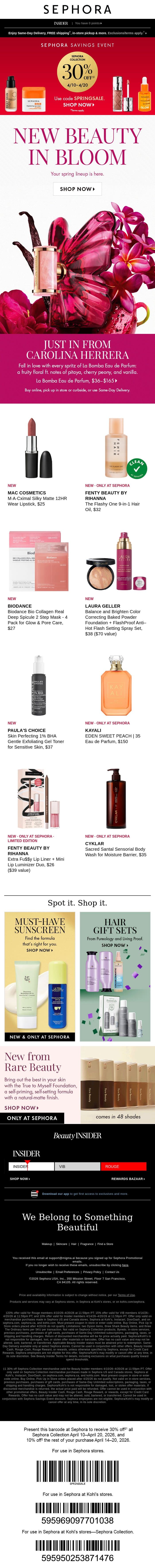 Your spring must-haves have arrived 🌸 email from Sephora screenshot