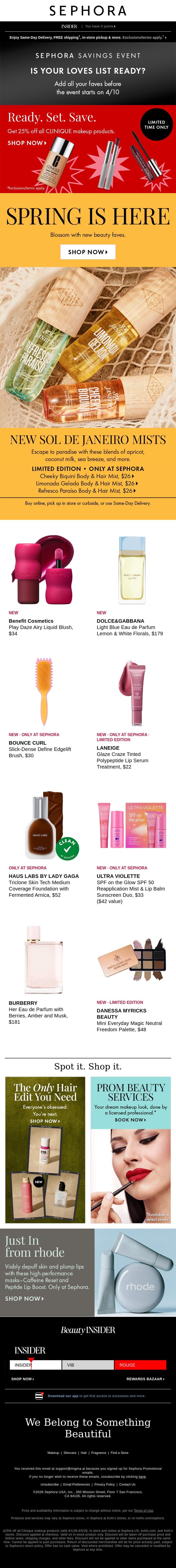 Spring just got a whole lot more lush 🌺 email from Sephora screenshot