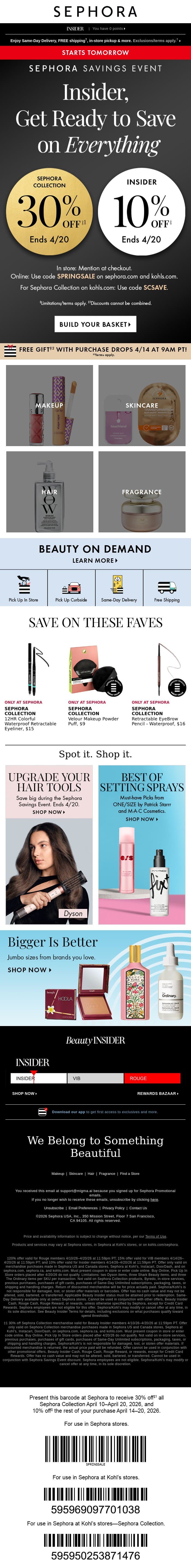 EVERYTHING is on sale starting tomorrow 🥳 email from Sephora screenshot