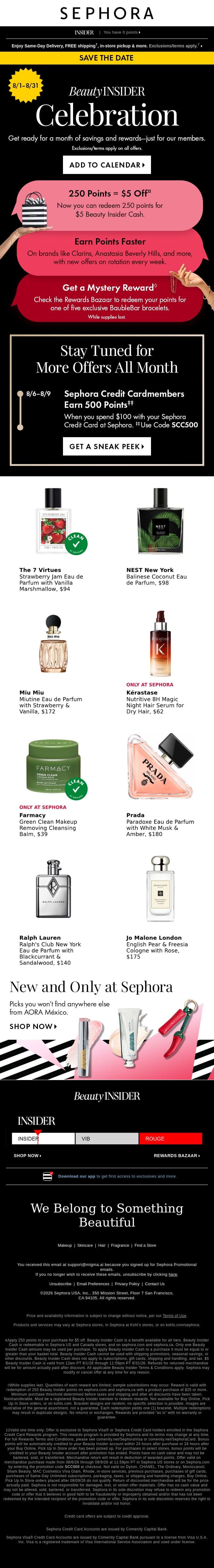Save the date: Beauty Insider Celebration starts 8/1 🗓️ email from Sephora screenshot
