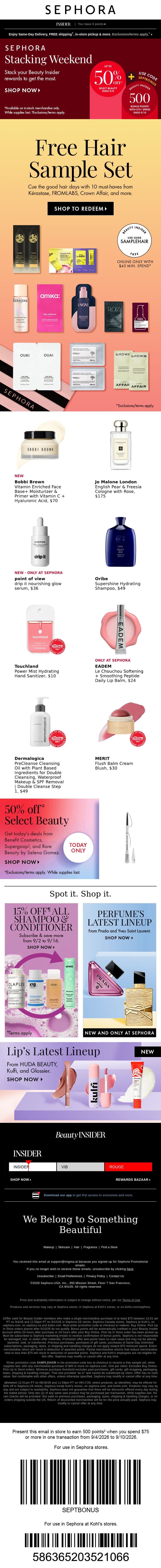 Don’t let this FREE hair sample set pass you by ⏳ email from Sephora screenshot