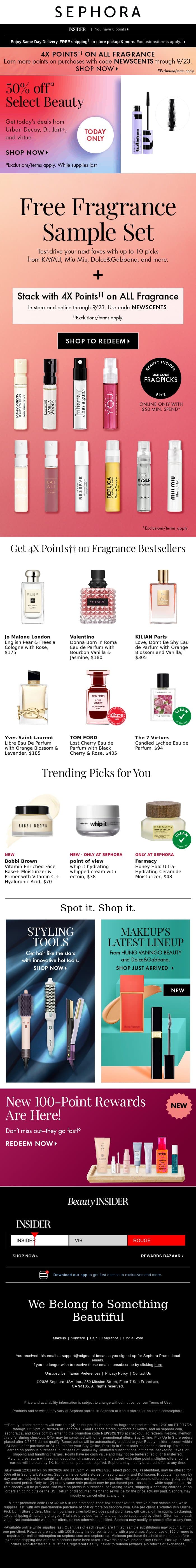 Your FREE fragrance sample set awaits 💝✨ email from Sephora screenshot