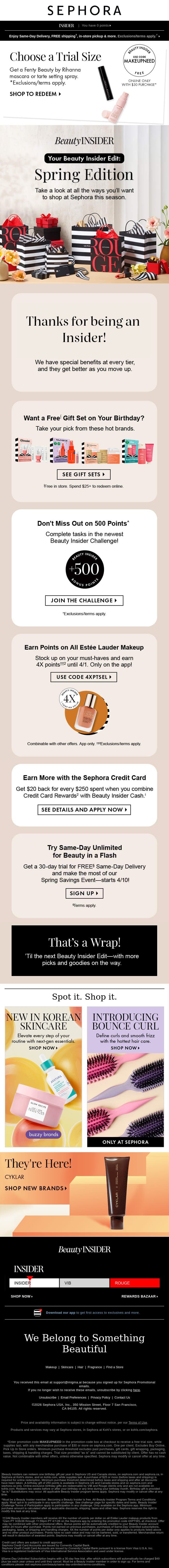 Spring’s here—and so are your beauty wins email from Sephora screenshot