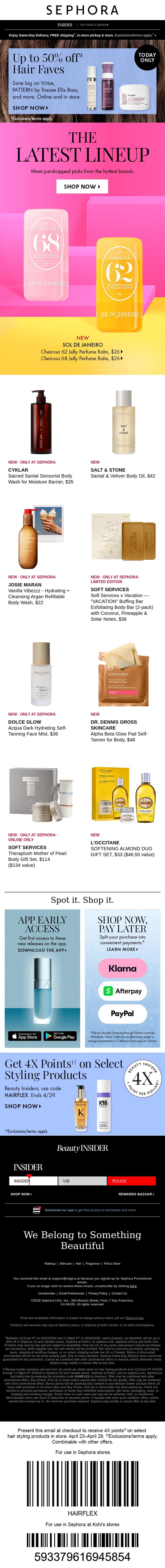 Arrivals for body...ahhh 😌 💕 email from Sephora screenshot