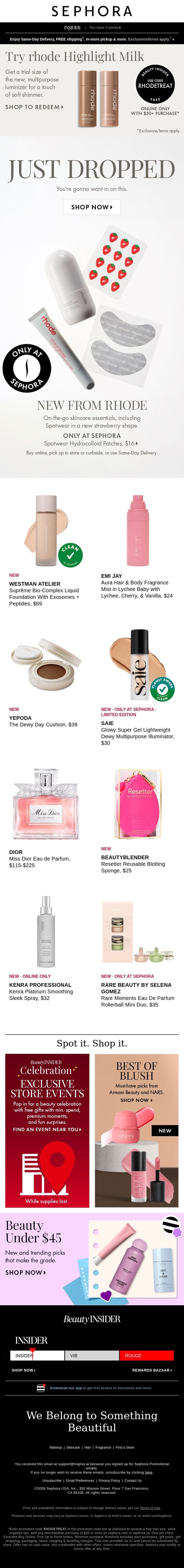 rhode’s NEW Spotwear has arrived email from Sephora screenshot