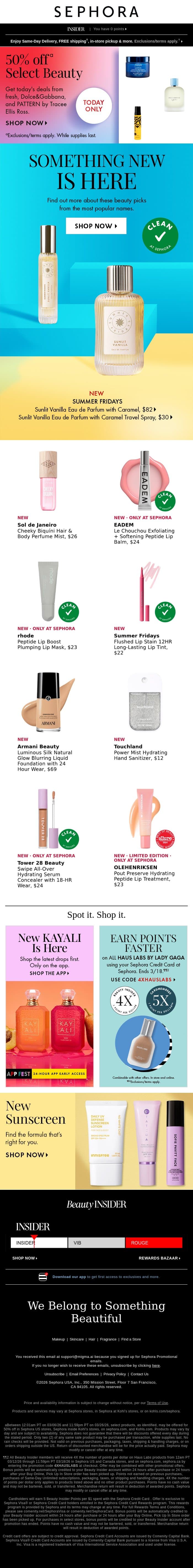 Select products are 50% off 🤑 email from Sephora screenshot