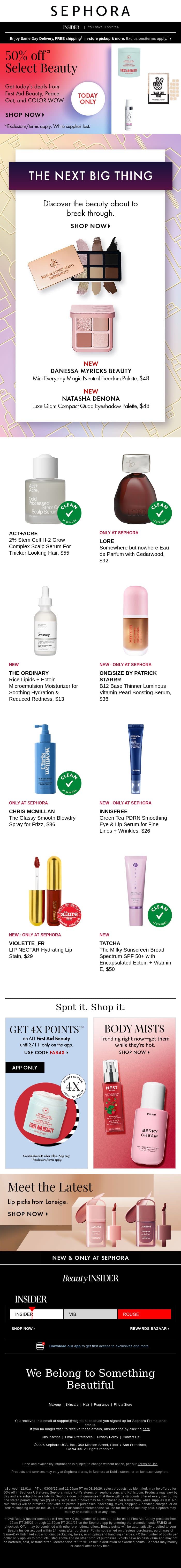 Save 50% on select beauty from COLOR WOW, First Aid Beauty, and more🌶️ email from Sephora screenshot