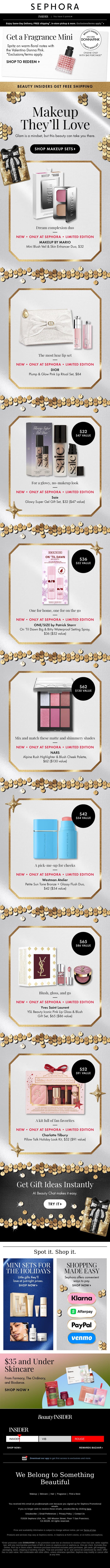 💝 MAKEUP SETS: HERE & NOWHERE ELSE 💝 email from Sephora screenshot