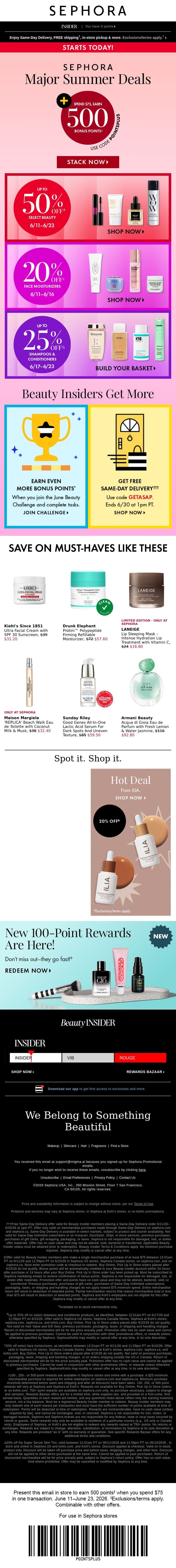STARTS TODAY: up to 50% off select beauty 🎀 email from Sephora screenshot