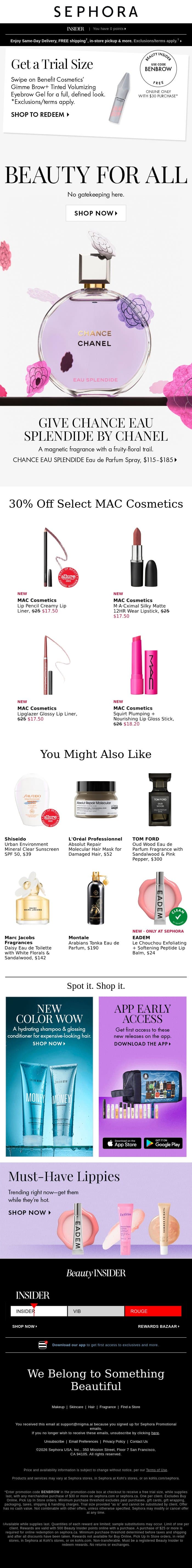 Beauty for everyone to enjoy 💗 email from Sephora screenshot