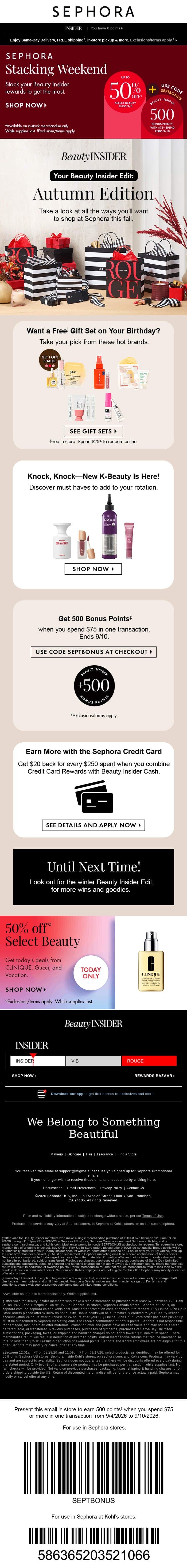 This autumn, we're falling head over heels for *you* email from Sephora screenshot
