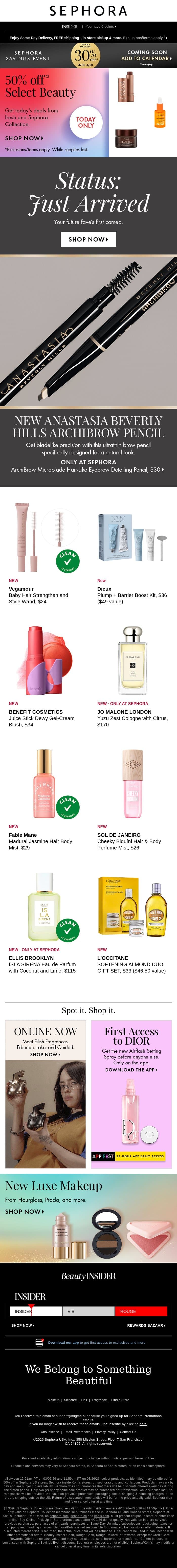 ‼️ SALE ‼️ 50% off select skincare! email from Sephora screenshot