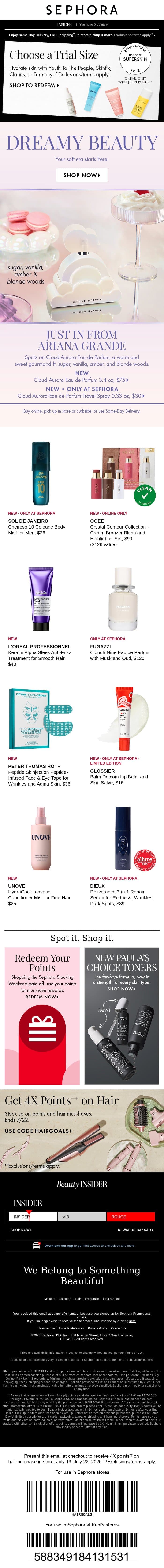 Dream haul loading… email from Sephora screenshot