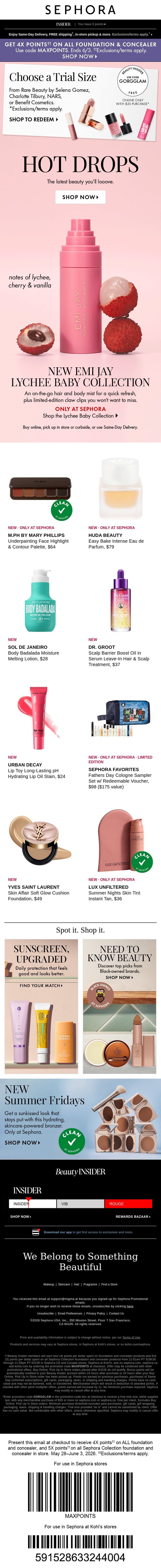 Hot drops only email from Sephora screenshot