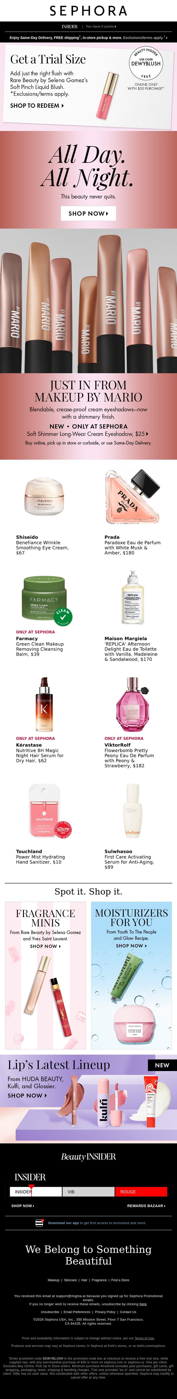 Beauty you can take from day to night 💕 email from Sephora screenshot