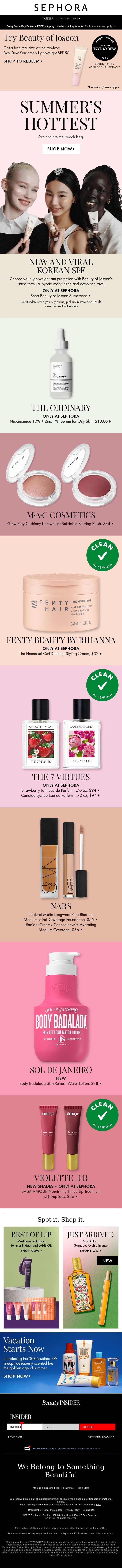 Summer’s hottest beauty ☀️ email from Sephora screenshot