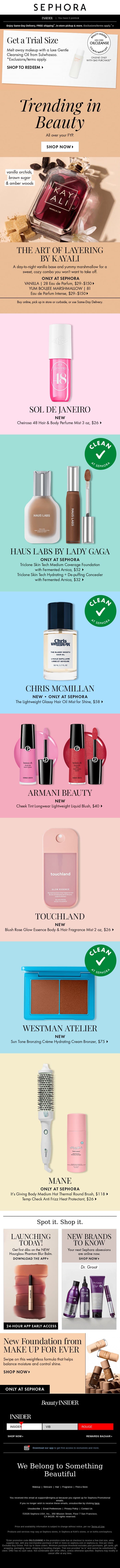 Trending on social 🩷 email from Sephora screenshot