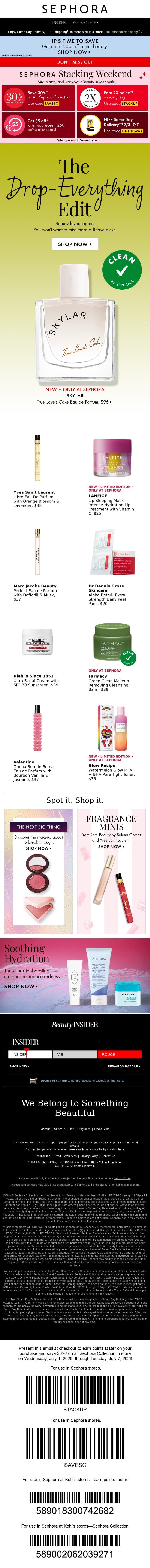 Stack 30% off Sephora Collection with 2X points on all products and FREE Same-Day Delivery 🔁✨ email from Sephora screenshot