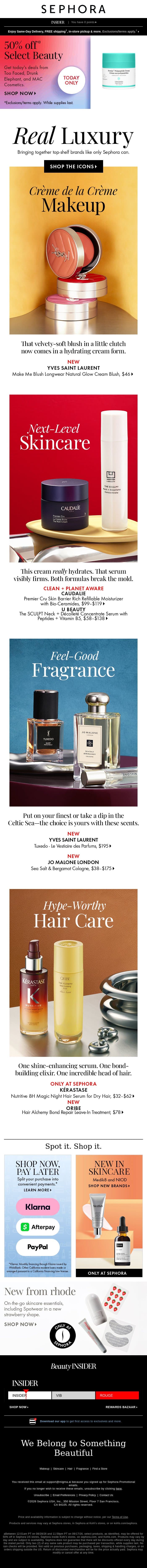Luxe beauty that’s totally worth the hype 💎 email from Sephora screenshot