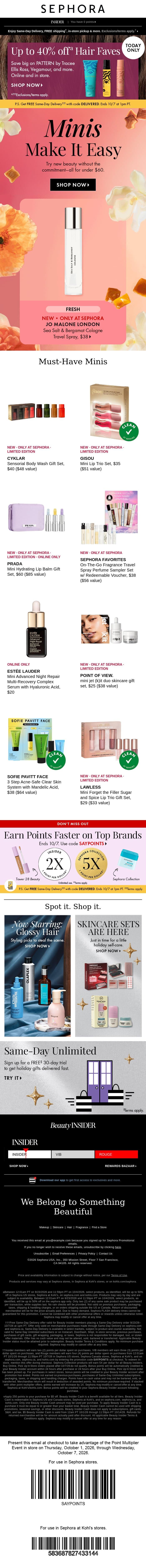 LAST CALL: up to 40% off hair faves 👀 email from Sephora screenshot