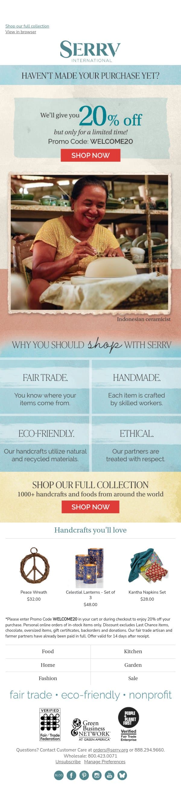 Don’t miss this exclusive deal! email from Serrv screenshot