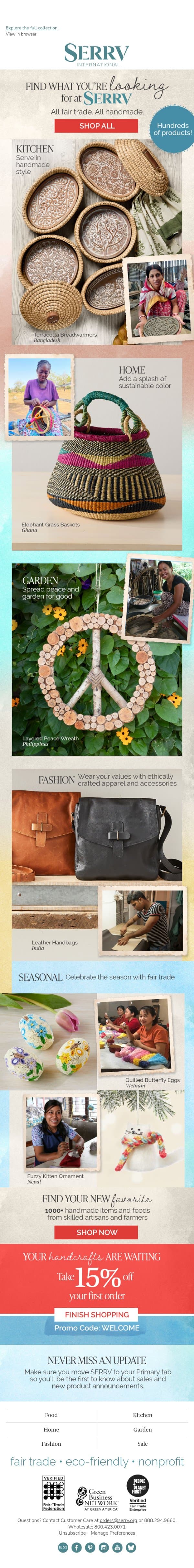 SERRV is your one stop fair trade shop email from Serrv screenshot