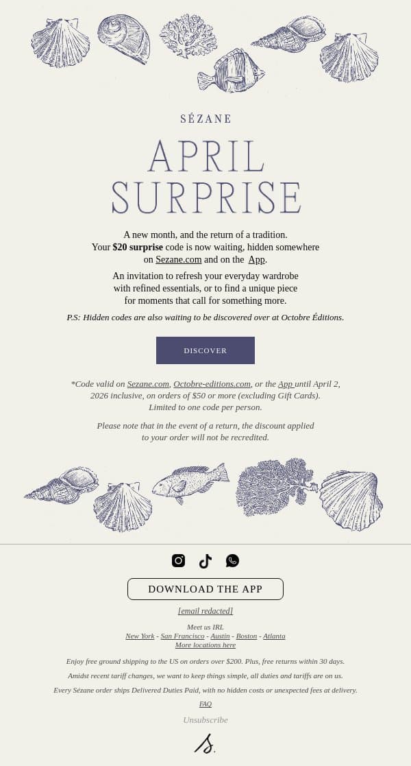 This April Tradition is No Joke email from Sezane screenshot