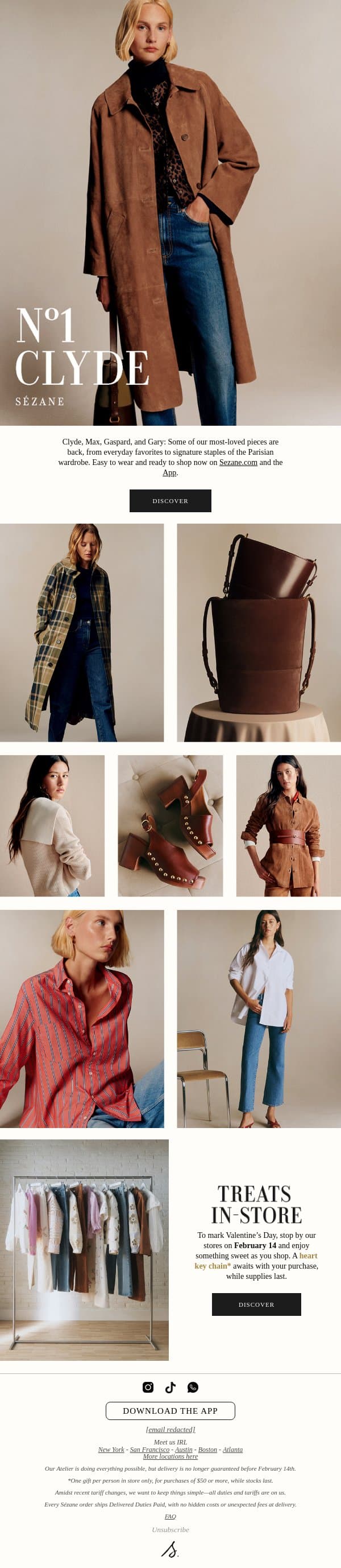 Last call: The Clyde Trench email from Sezane screenshot
