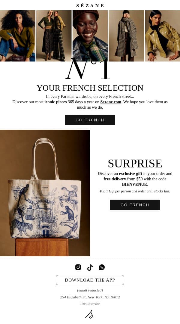 A surprise in your order ✨ email from Sezane screenshot