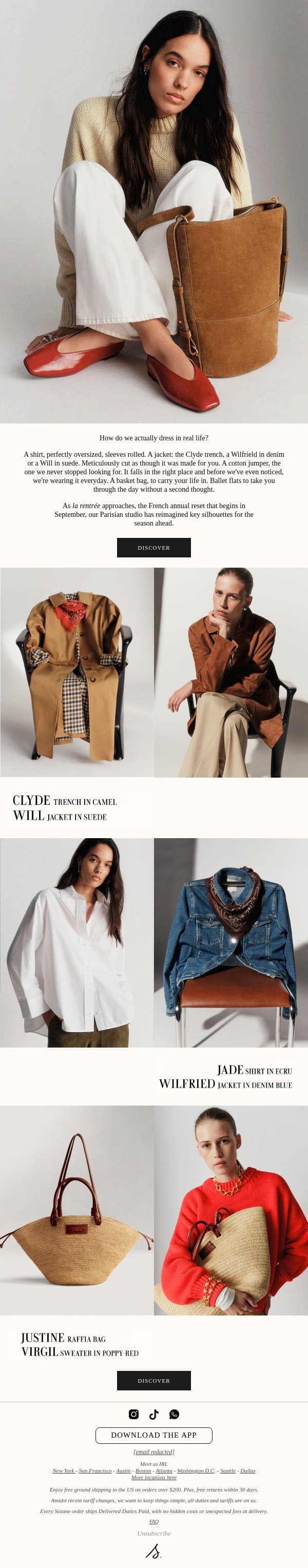 The Foundations of the Parisian Wardrobe email from Sezane screenshot
