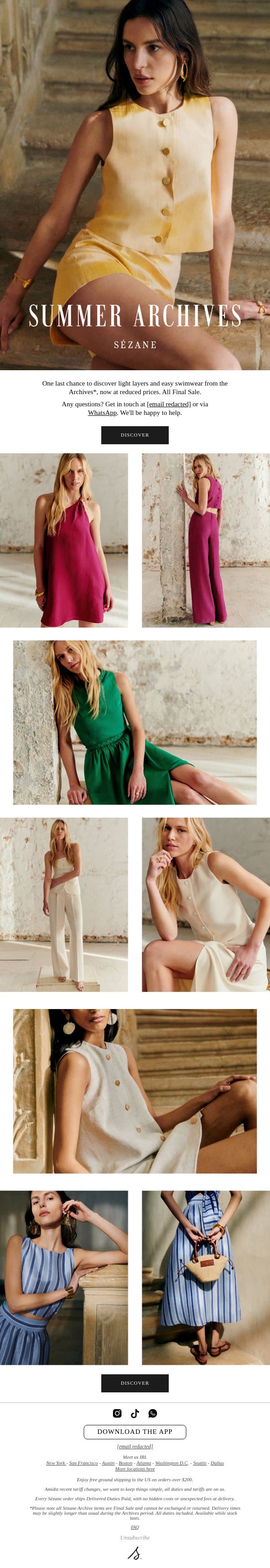 Reminder: The Summer Archives are Closing email from Sezane screenshot