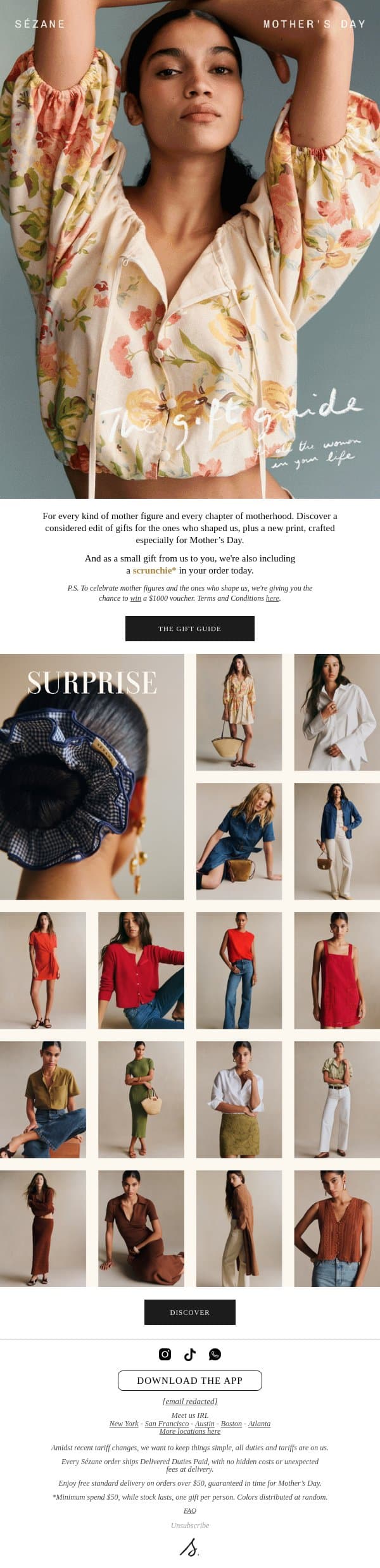 The Mother’s Day Gift Guide email from Sezane screenshot