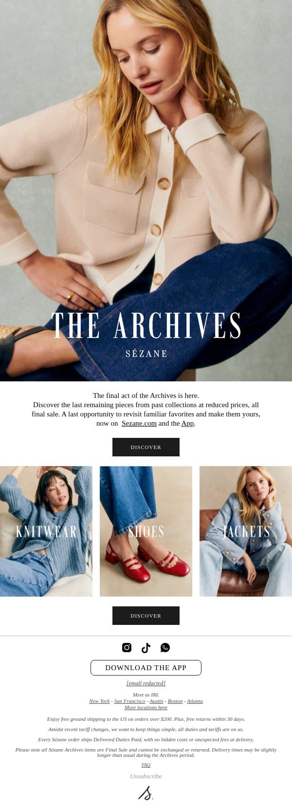 The Archives: Final Act email from Sezane screenshot
