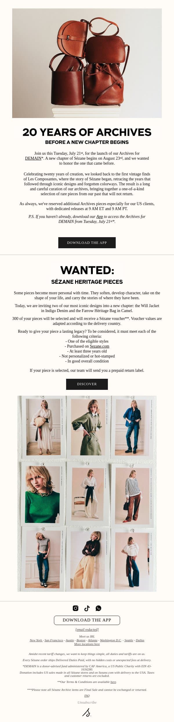 A Legacy Event Before a New Chapter email from Sezane screenshot
