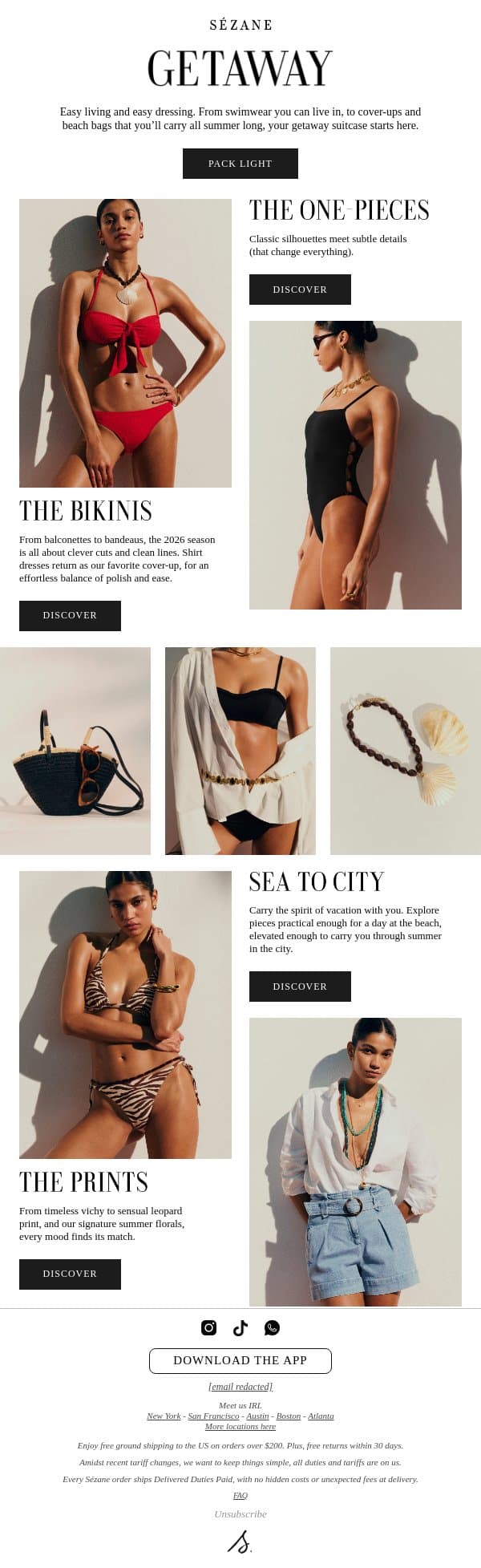 The Getaway Edit email from Sezane screenshot