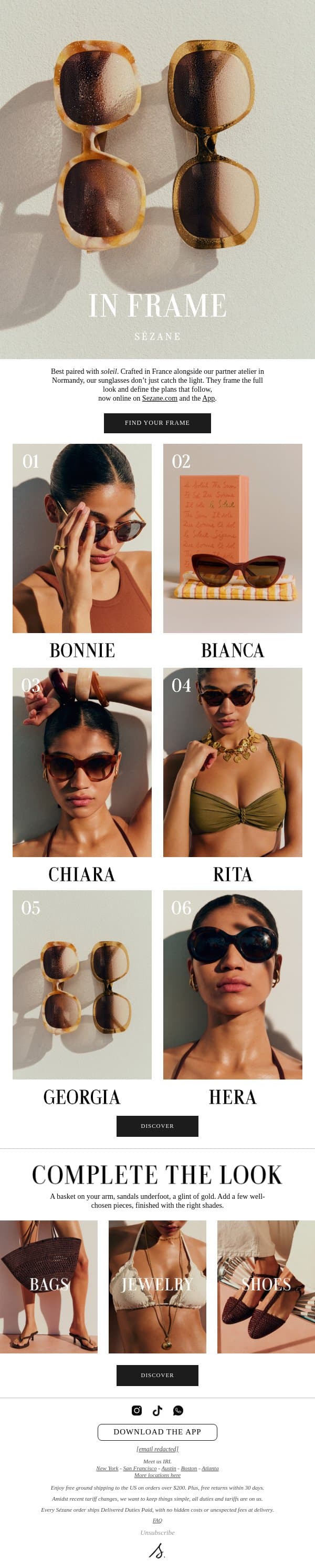 Start with sunglasses email from Sezane screenshot