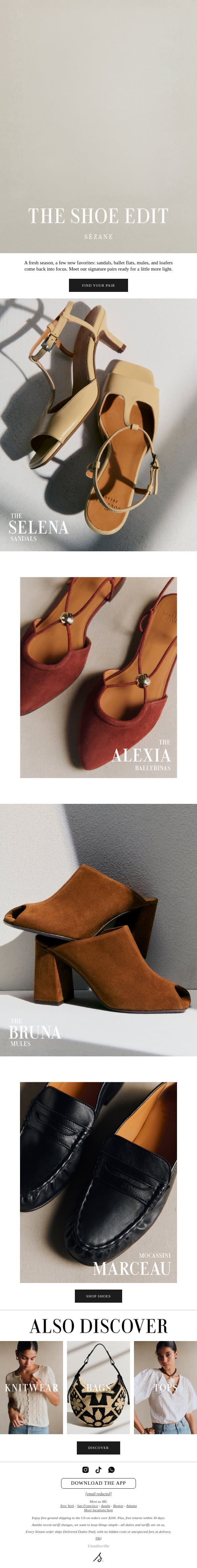 Au revoir, socks email from Sezane screenshot