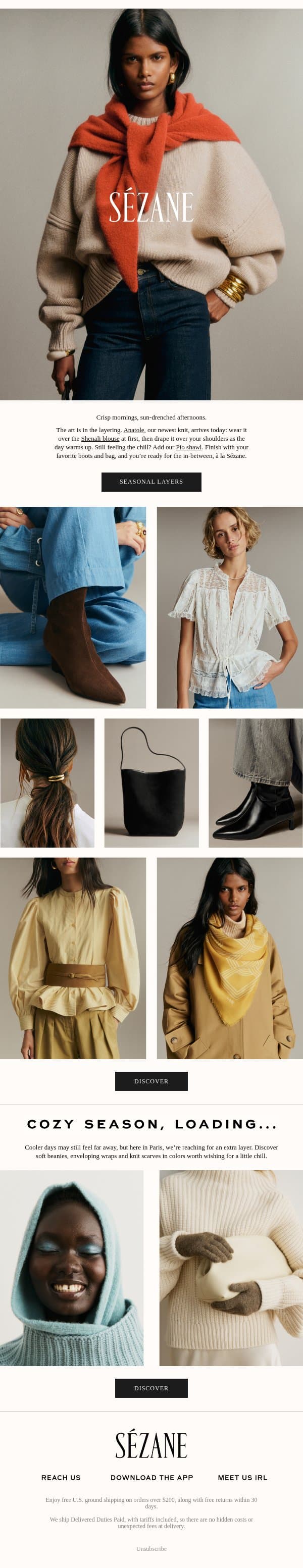 Your Between-Season Layering Duo email from Sezane screenshot