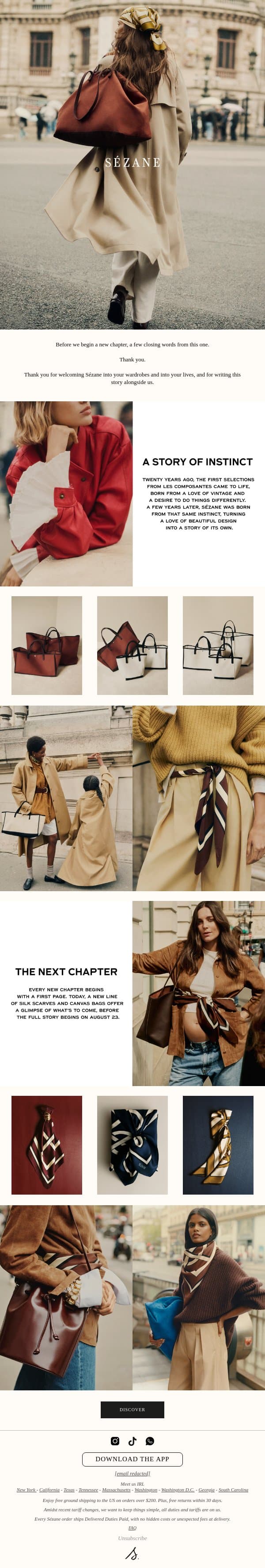 Closing a Chapter email from Sezane screenshot