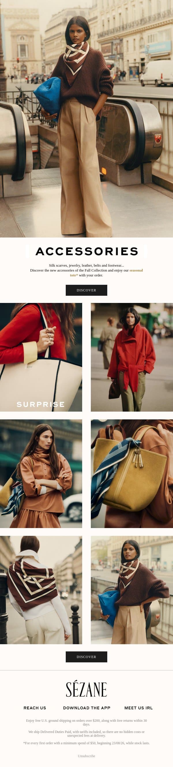 Refreshed Accessories email from Sezane screenshot